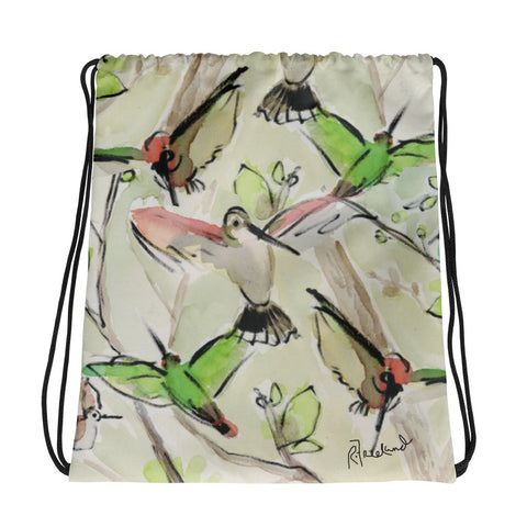 Hummingbirds by R. Freeland Drawstring Bag