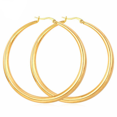 Gold Color Hiphop Big Hoop Round Earrings Stainless Steel Jewelry