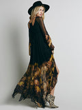 Sunflower Love Printed Long Sleeve Ruffled Chiffon Boho Dress, Sheerly Elegant
