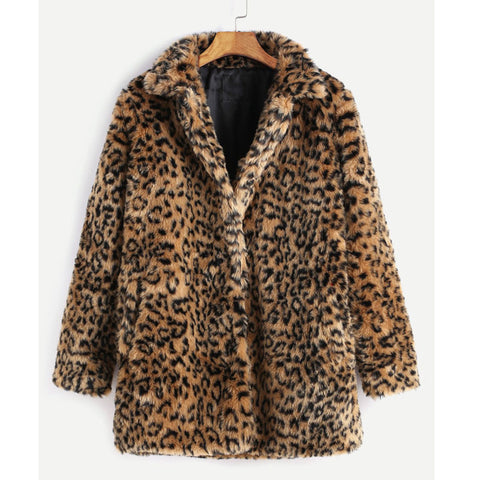 Leopard Faux Fur Oversized Winter Party Coat For Women