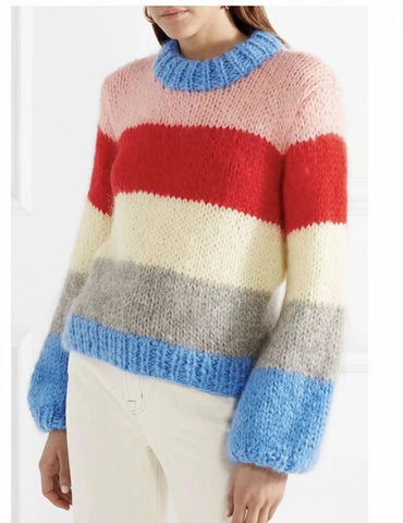 Patchwork Colorful Pullover Loose Mohair Knitted Sweater