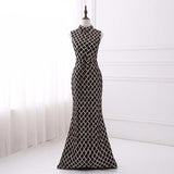Exquisite High Neck Formal Evening Gown Sequin with Detachable Train Sleeveless and Elegant