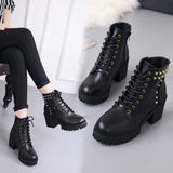 Hand Made Urban Lace Up Studded High Heel Rubber Platform Ankle Boots