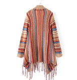 Women's Aztec Cardigan Striped Knitted Sweater with Batwing Sleeves
