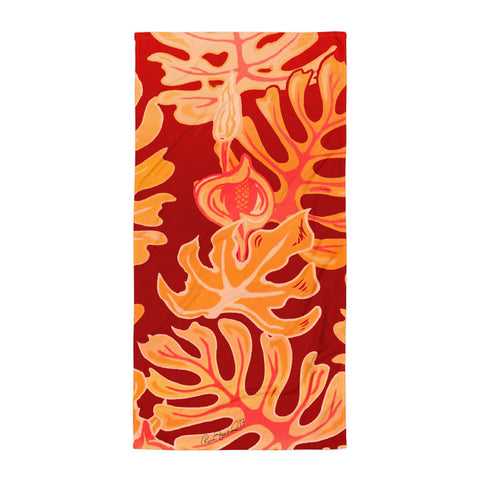Beach Leaves in Red Yellow Towel