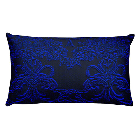 Baroque Royal Blue and Grey Rectangular Pillow