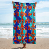 Hawaiian Vintage Woodblock Seaweed Print Beach Towel