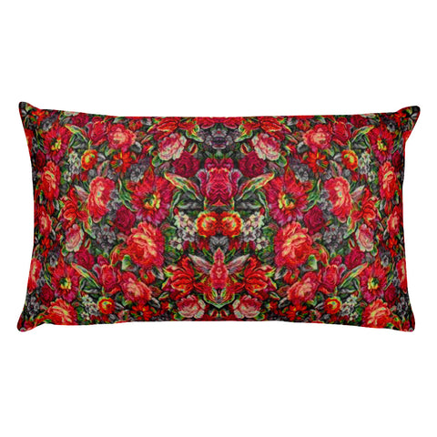 Boho Vintage Floral Red Rectangular Pillow