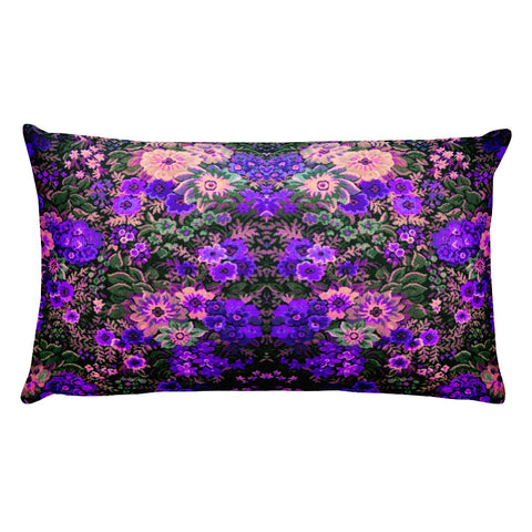 Boho Flower Field Purple Rectangular Pillow