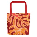 Beach Leaves in Red Yellow Tote bag