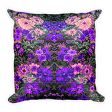 Boho Flower Field Purple Square Pillow Original Art