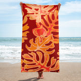 Beach Leaves in Red Yellow Towel
