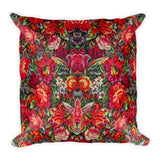 Boho Vintage Floral Red Square Pillow
