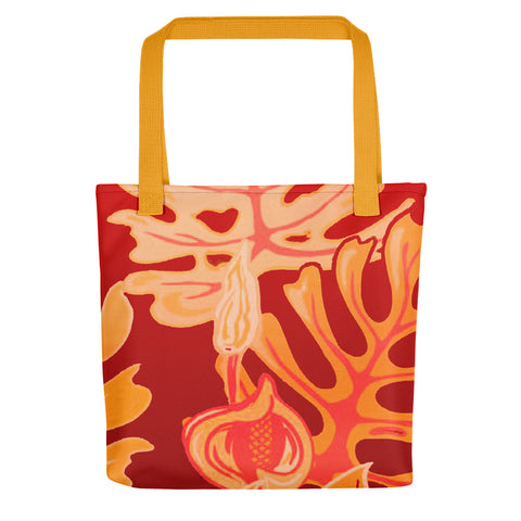 Beach Leaves in Red Yellow Tote bag