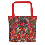 Boho Vintage Floral Red Tote Bag Exclusive Original Art
