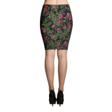 Boho Floral Deep Rose Bodycon Stretch Spandex Pencil Skirt