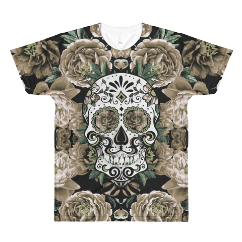 Paris METRO Couture: Sugar Skull in Natural Over Printed T-Shirt - ParisMETROCouture.com