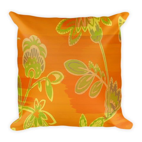 Hawaiian Vintage Floral Spray in Orange Green Square Pillow