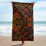 Hawaiian Vintage Block Print in Brown Orange Beach Towel