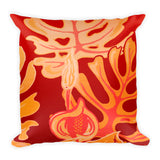 Beach Leaves in Red Yellow Square Pillow