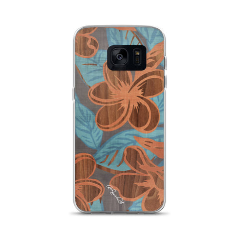 Hawaiian Wood Flower Blue Samsung Case