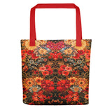 Boho Floral Field Reds Vintage Tote Bag Exclusive Original Art