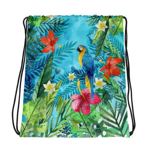 Jungle Parrot Drawstring bag