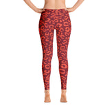 Women's Leopard Spandex Bodycon Leggings-Red