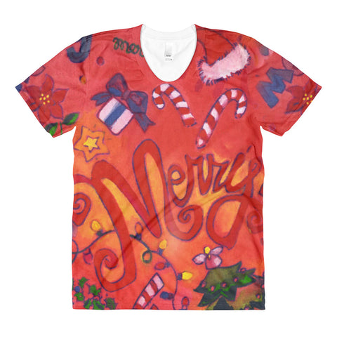 Merry Mistletoe Women's Novelty Holiday Crew Neck T-Shirt