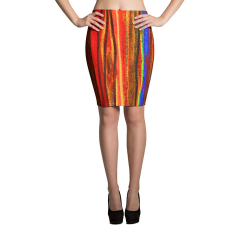 Pastel Stripe Red Stretch BodyconPencil Skirt