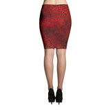 On My Way Little Flower Spandex Bodycon Pencil Skirt-Red