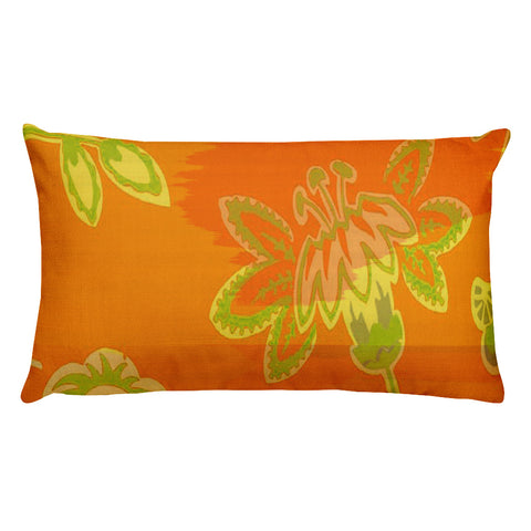 Hawaiian Vintage Floral Spray in Orange Green Rectangular Pillow