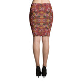 Bohemian Flower Spandex Bodycon Pencil Skirt-Brick Red