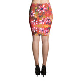 Endless Field of Flowers Spandex Bodycon Pencil Skirt-Red