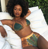 African Print Two-Piece Gold High Waist Swimming Suit