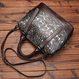 Women's Genuine Leather Embossed Vintage Trend Crossbody Messenger Shoulder Women's Bag