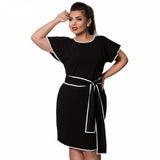 Outline Geo Butterfly Sleeve Plus Size Elegant Office Dress with Sashes
