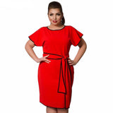 Outline Geo Butterfly Sleeve Plus Size Elegant Office Dress with Sashes