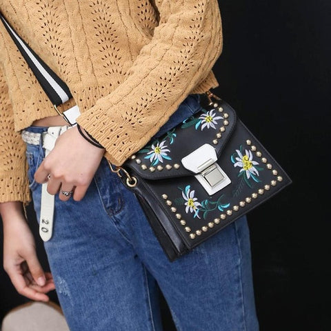 Paris METRO Couture: Leather Handbag - Flower Shoulder Bag - ParisMETROCouture.com