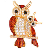 Owl Mother & Child Love Rhinestone Lapel Pin