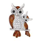 Owl Mother & Child Love Rhinestone Lapel Pin