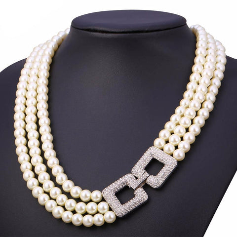 Three Strand Luxury Simulated Pearl Women's Necklace