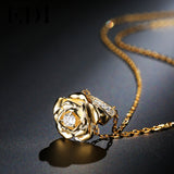 0.1ct Round Cut Natural Diamond Rose 14k Gold Necklace
