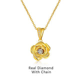 0.1ct Round Cut Natural Diamond Rose 14k Gold Necklace