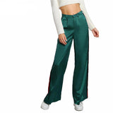 Striped Side Tailored Wide Leg Green High Waisted Pants