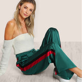 Striped Side Tailored Wide Leg Green High Waisted Pants