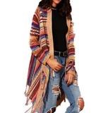 Women's Aztec Cardigan Striped Knitted Sweater with Batwing Sleeves