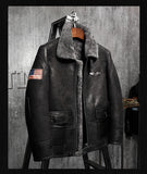 Men's Shearling Aviator Flight Jacket Imported Wool From AU-Black
