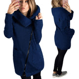 Winter Casual - Knitted Wool Blend Turtleneck with Pockets and Zipper Long Parka for Women