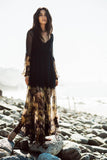 Sunflower Love Printed Long Sleeve Ruffled Chiffon Boho Dress, Sheerly Elegant